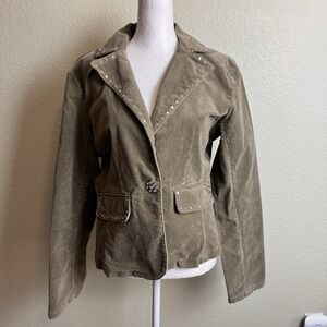 Access Jeans Women's Green Velvet Blazer Bling AC-3998 Stretch SZ L Embellished